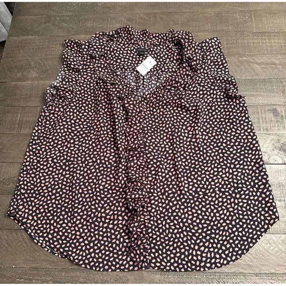 Ann Taylor Tops - NWT Ann Taylor Women's Black Pink Short Sleeve Ruffle PullOver Blouse Size XL